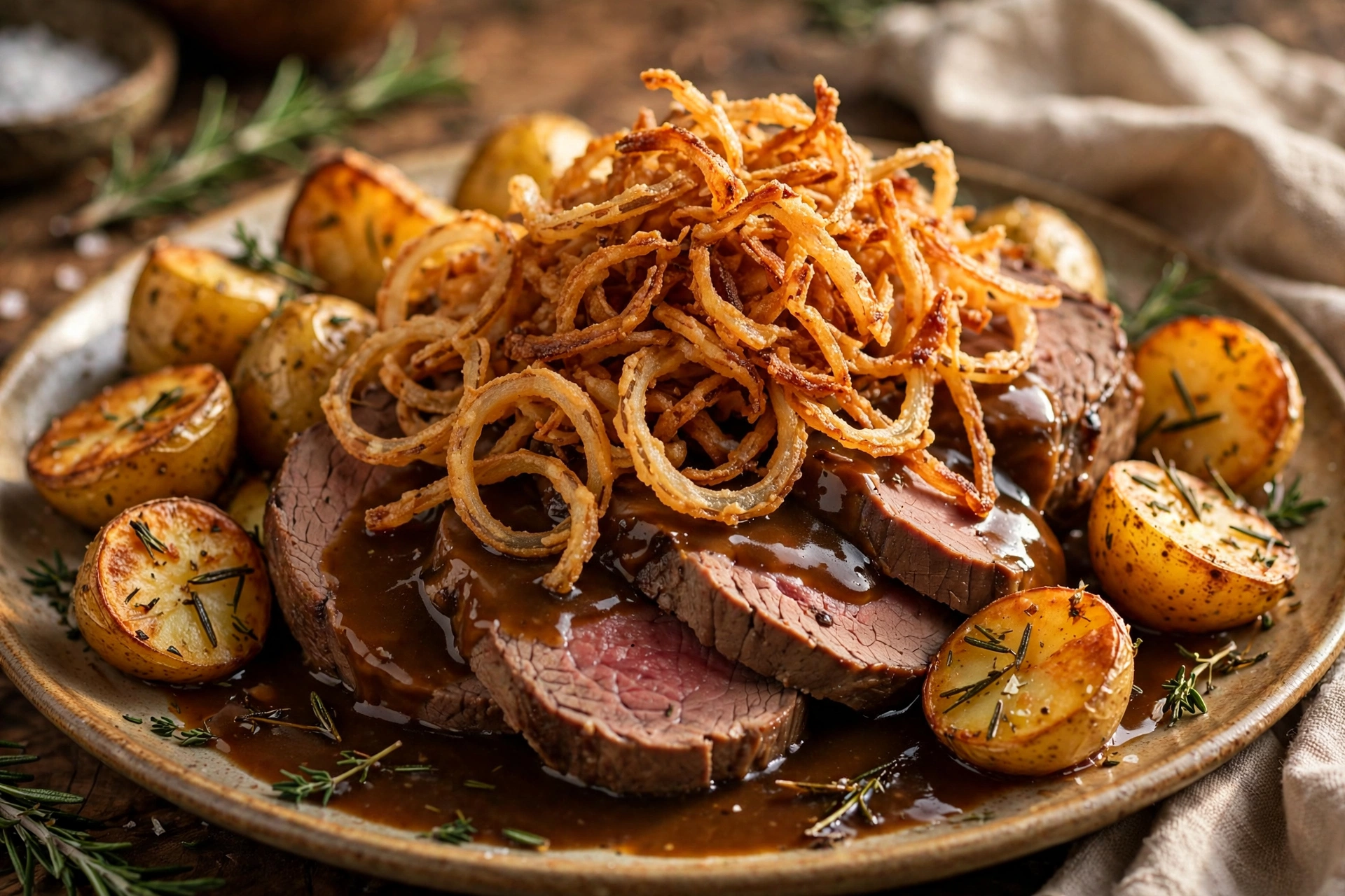 Schwäbischer Zwiebelrostbraten mit Bratkartoffeln