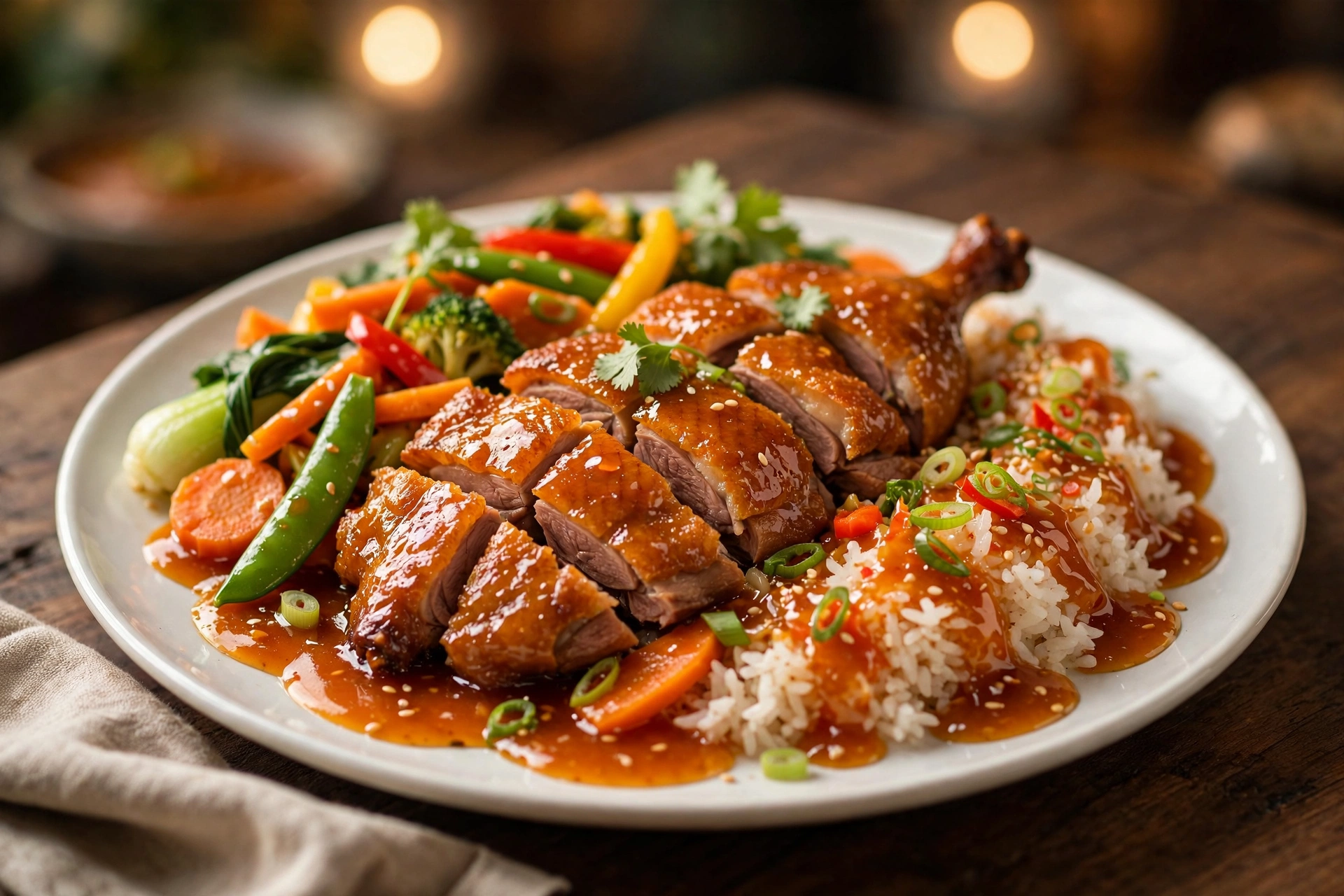 Asia Wok Ente Knusprige Ente mit Gemüse bei Asia Wok