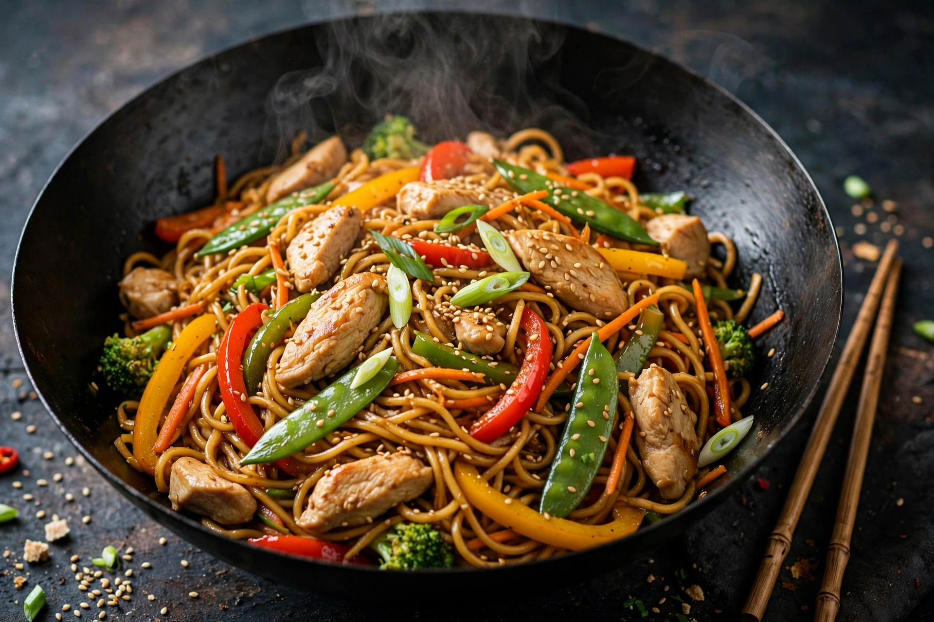 Asia Wok Nudelpfanne Gebratene Nudeln aus dem Wok bei Asia Wok