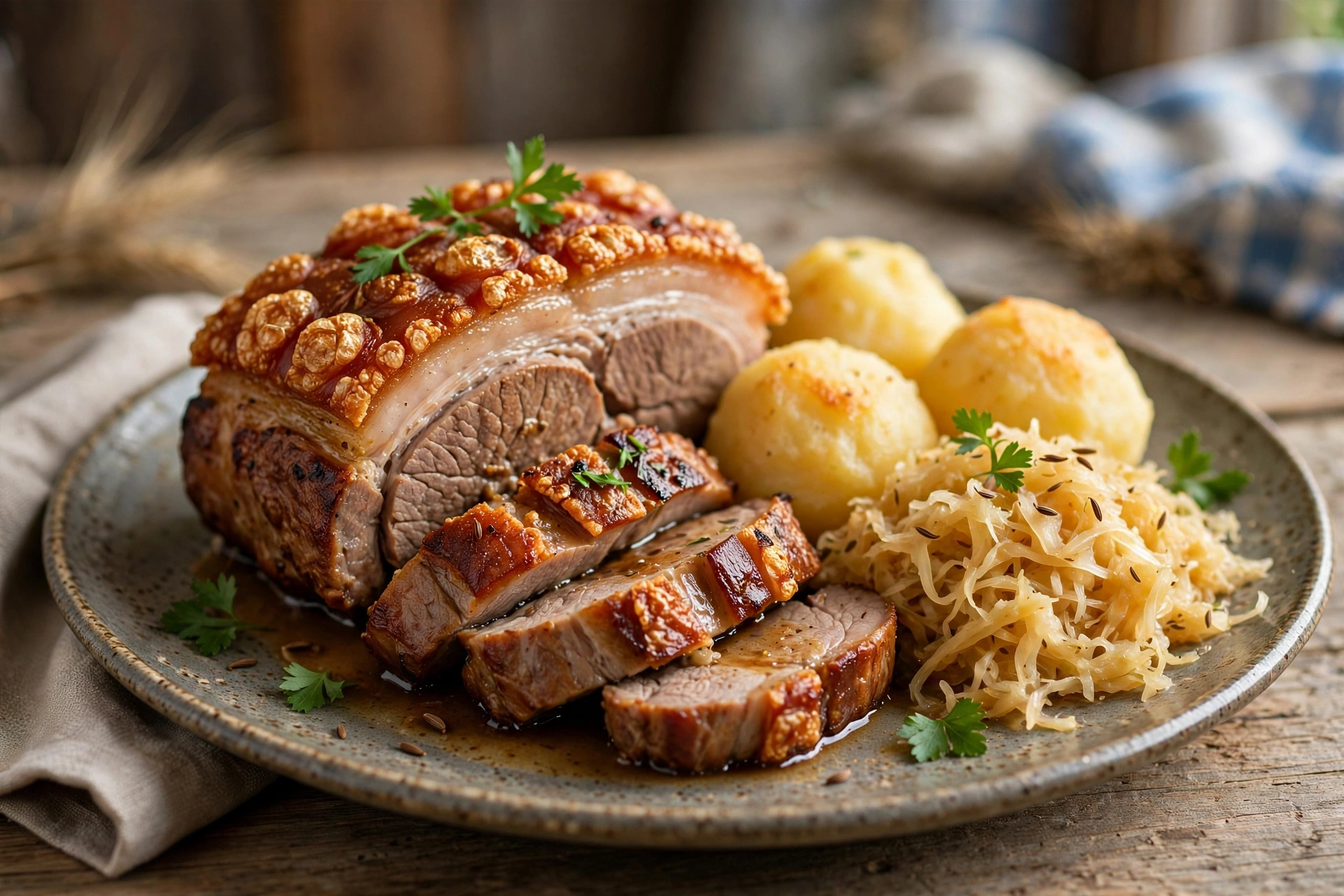 Beckenhof Braten Schweinsbraten mit Knödel und Sauerkraut