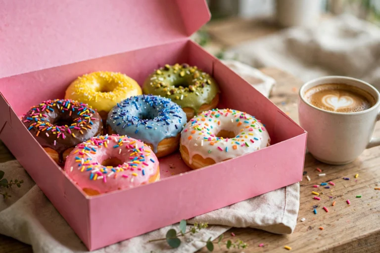Dunkin' Donuts – bunte Donut-Auswahl in der Vitrine