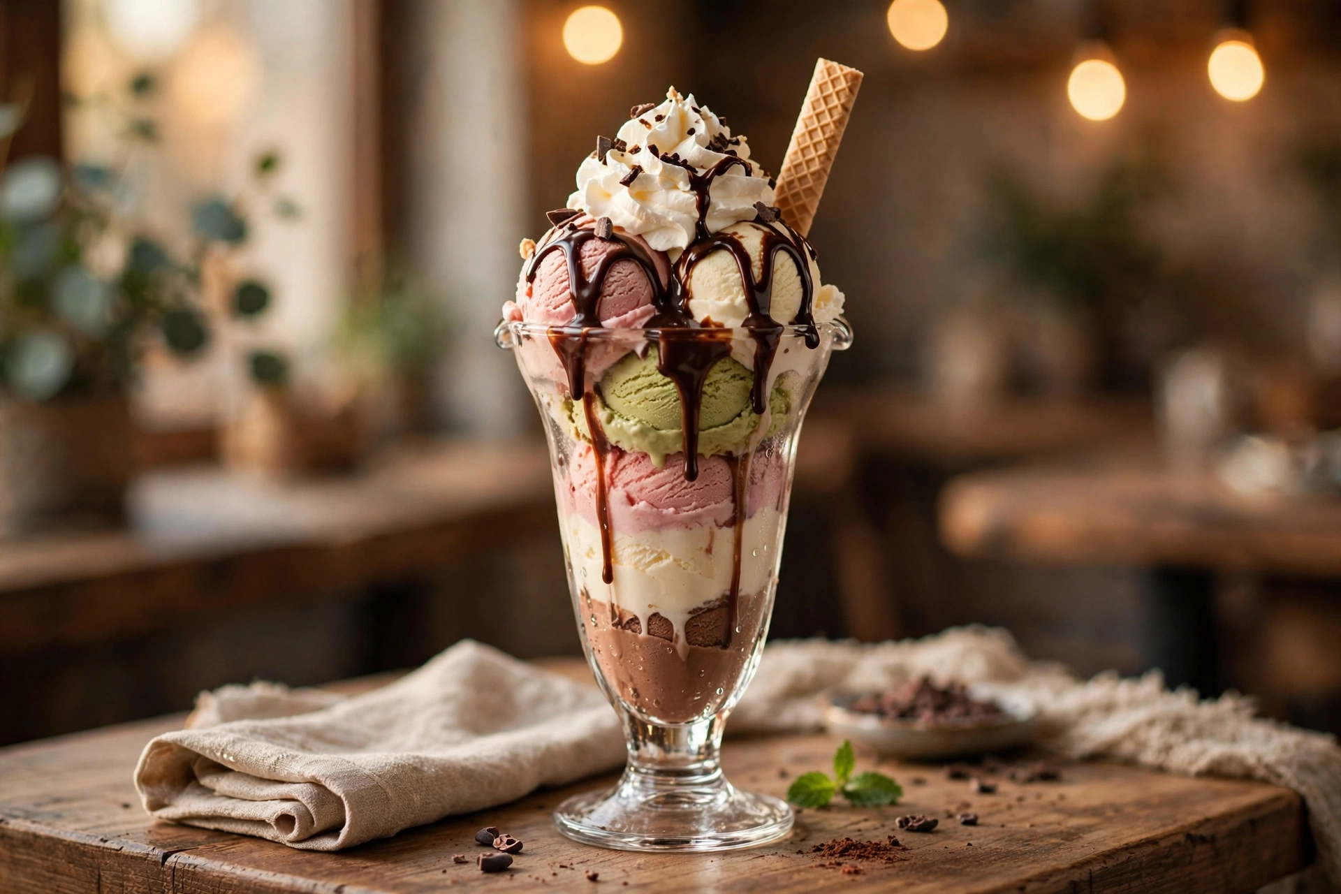Eiscafé Venezia Eisbecher Eisbecher mit Sahne im Eiscafé Venezia