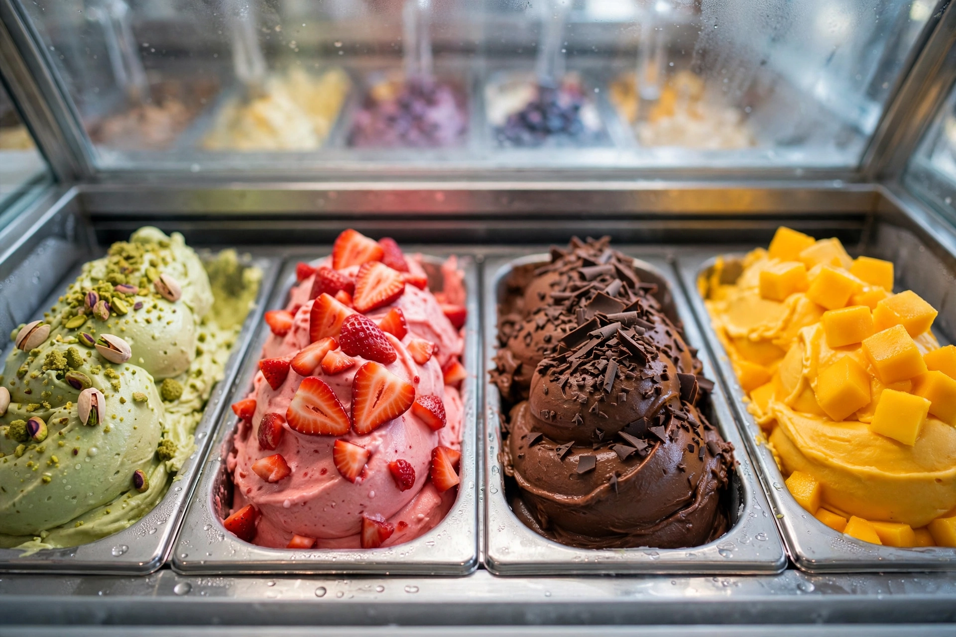 Eiscafé Venezia Eissorten Eistheke mit bunten Eissorten