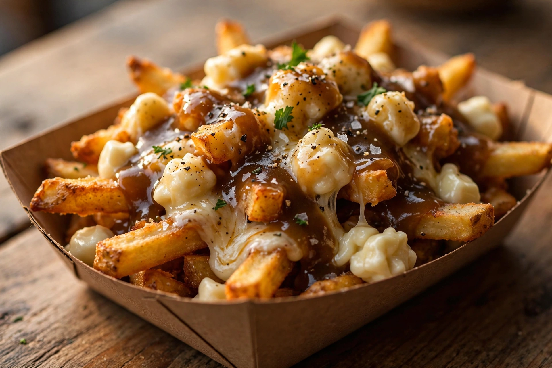 Poutine bei Frittenwerk mit Käse und Sauce