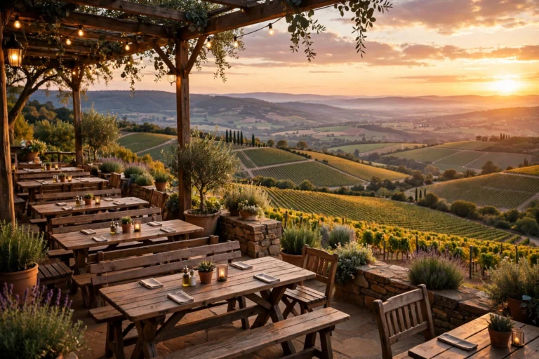 Heuchelberger Warte – Terrasse mit Panoramablick bei Sonnenuntergang