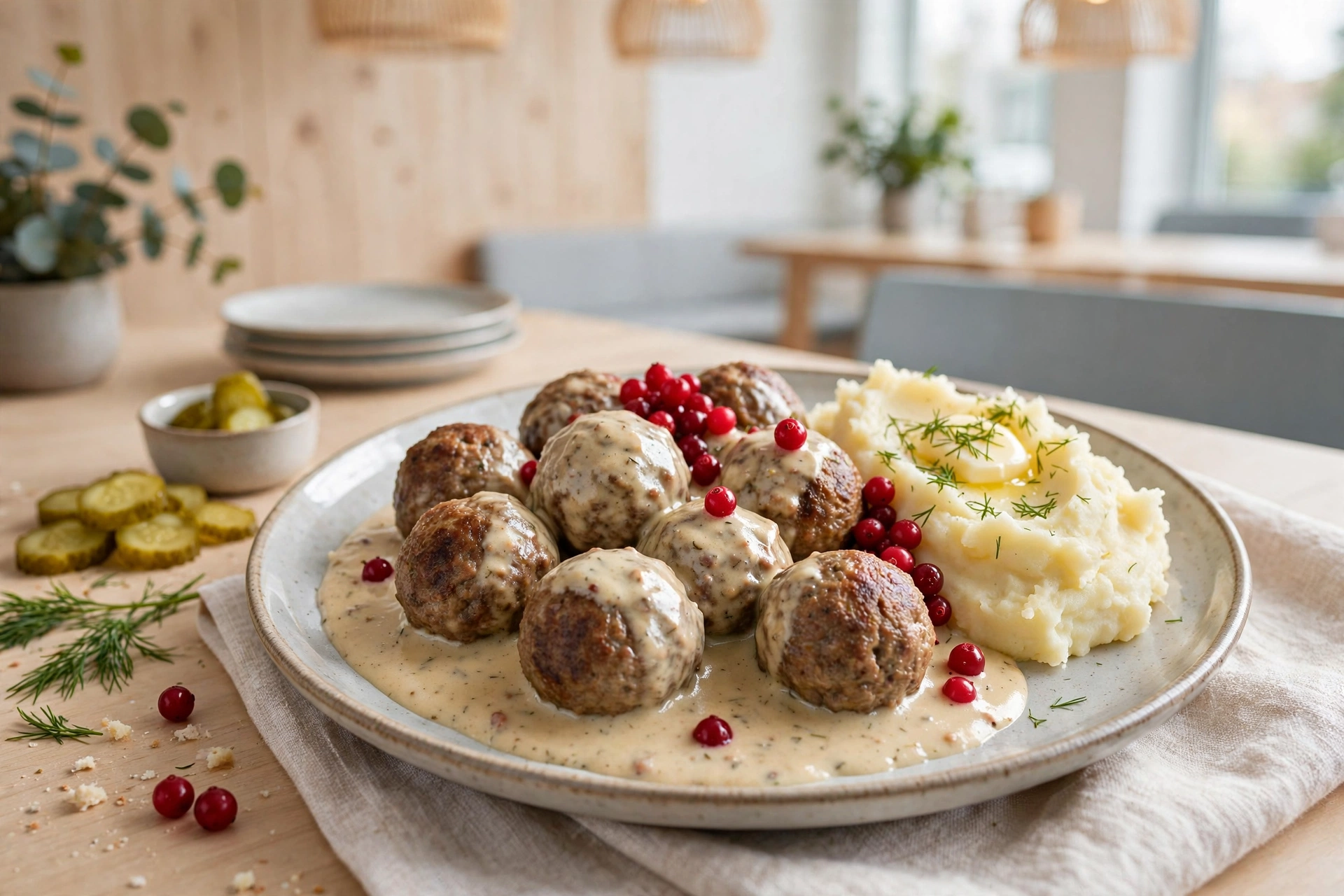 IKEA Köttbullar Köttbullar mit Kartoffelpüree und Rahmsauce bei IKEA