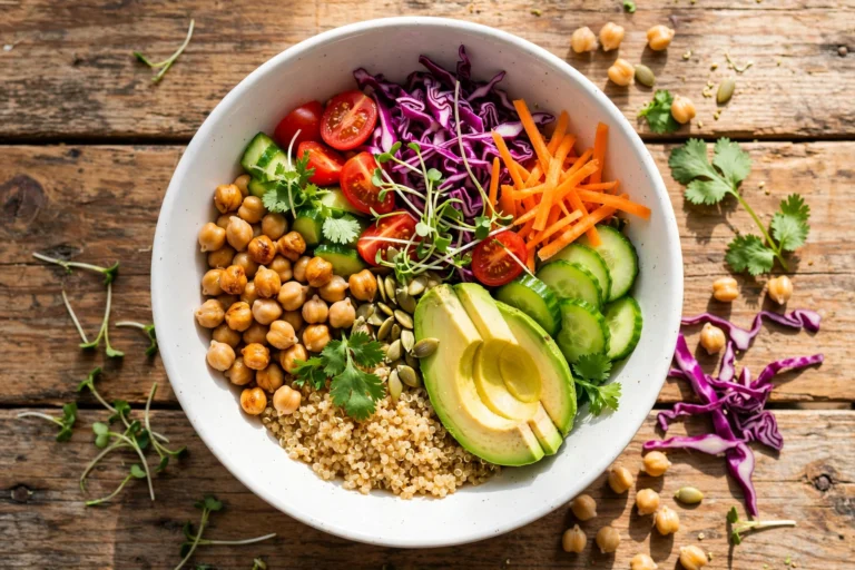 Immergrün Speisekarte – frische vegane Bowl von oben