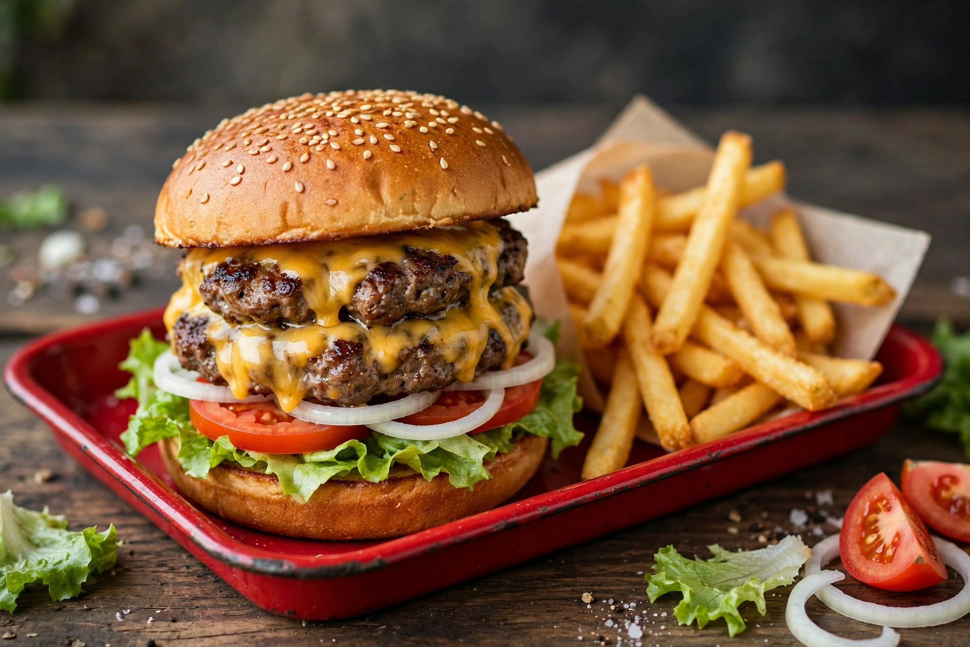 In-N-Out Double-Double Double-Double Burger mit Pommes
