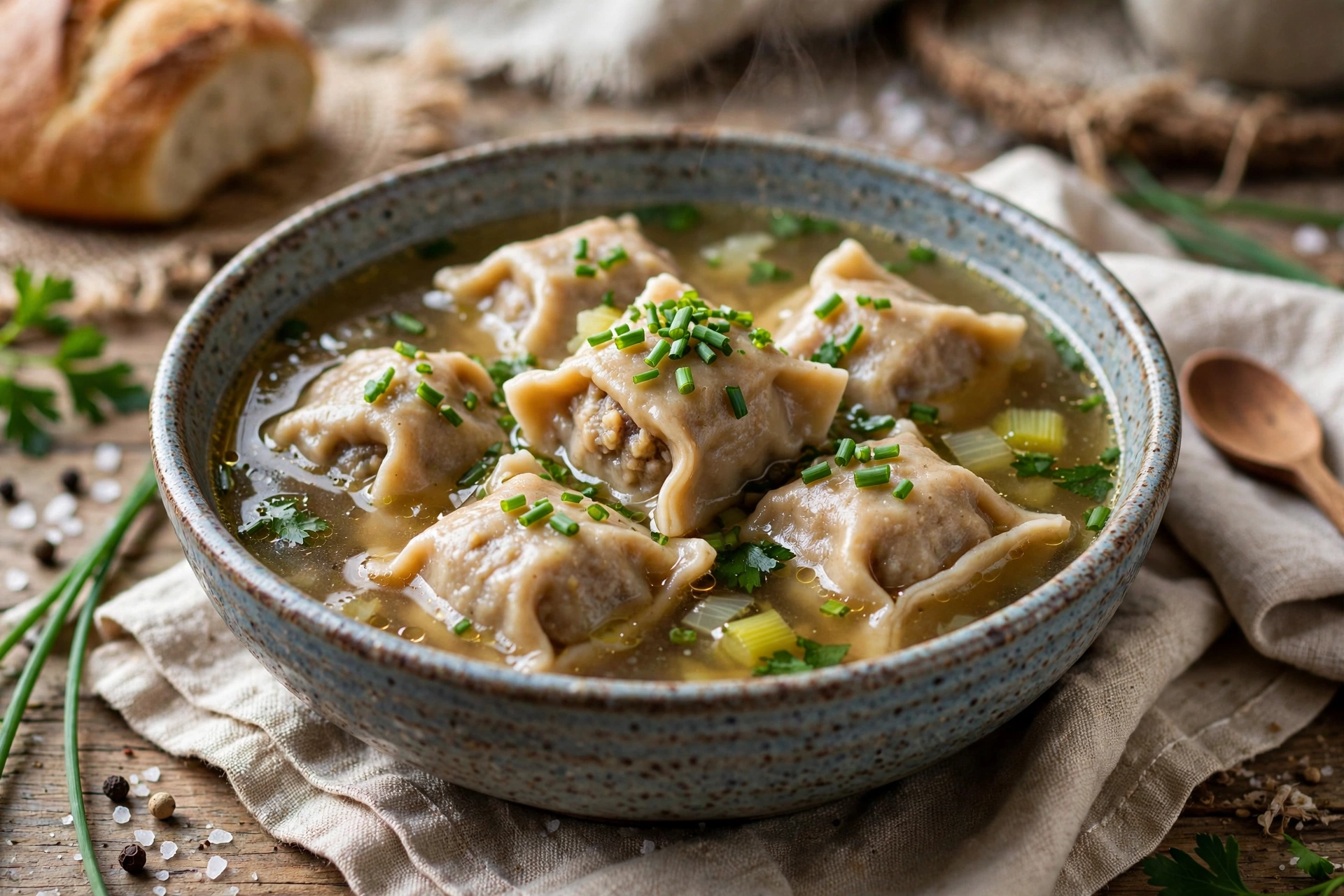 Hausgemachte Maultaschen in Brühe