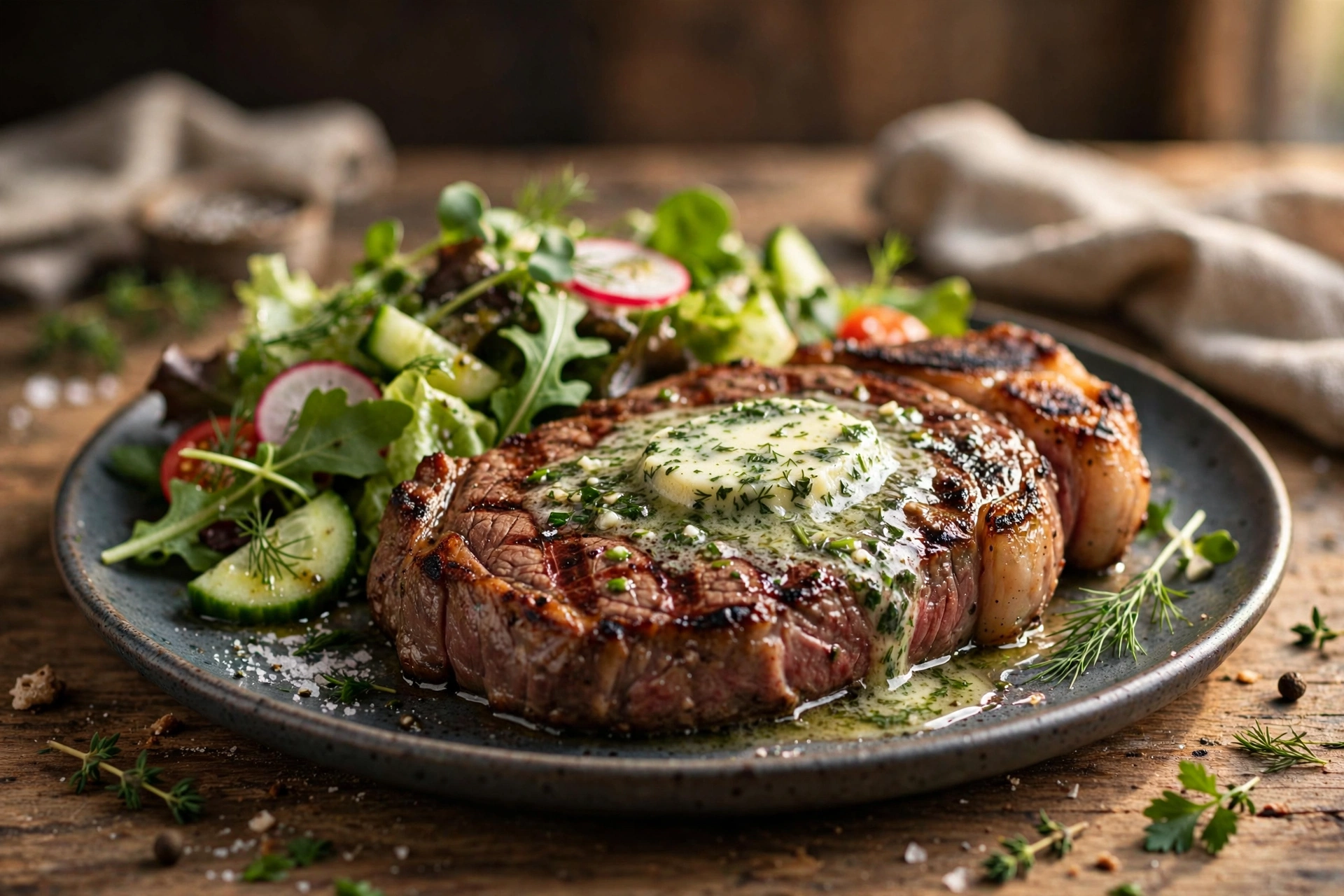 Landhaus Mörsdorf Rumpsteak Gegrilltes Rumpsteak mit Salat
