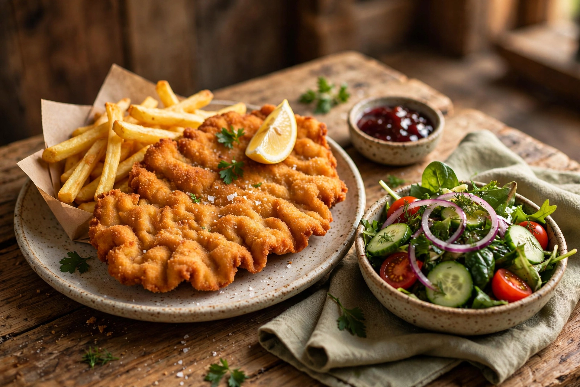 Landhaus Mörsdorf Schnitzel Schnitzel Wiener Art mit Pommes