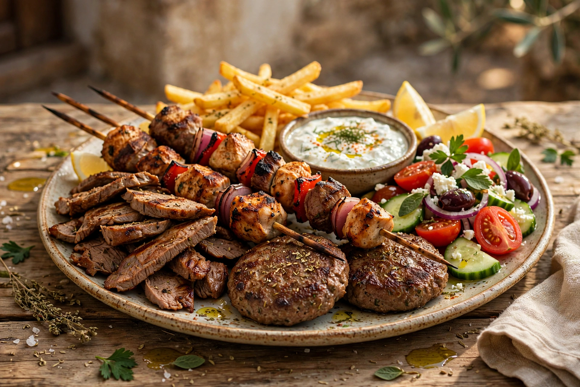 Restaurant Mykonos Grillteller Griechischer Grillteller mit Gyros und Souvlaki