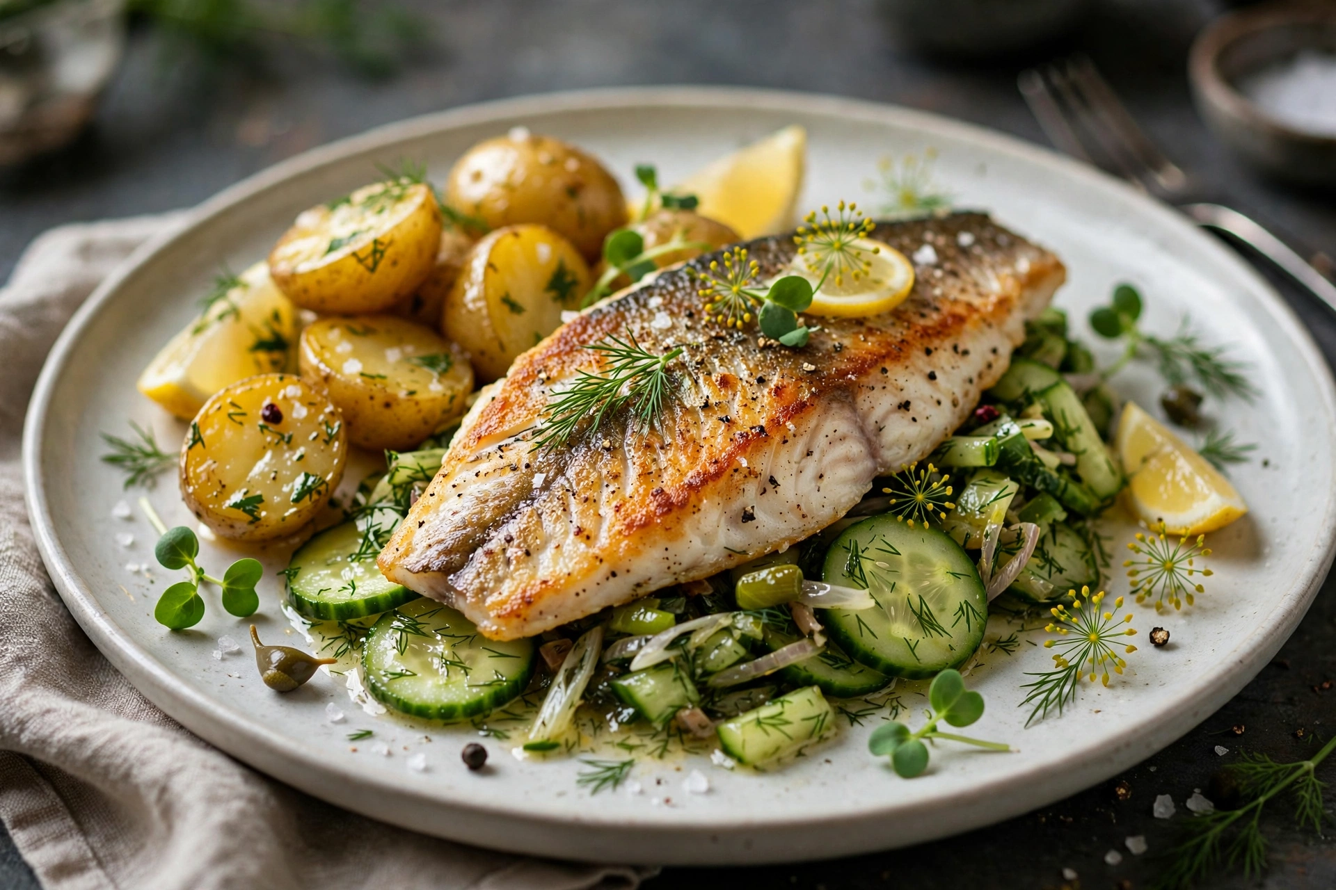 Seestern Fischplatte Fischplatte mit Lachs, Zander und Rotbarbe