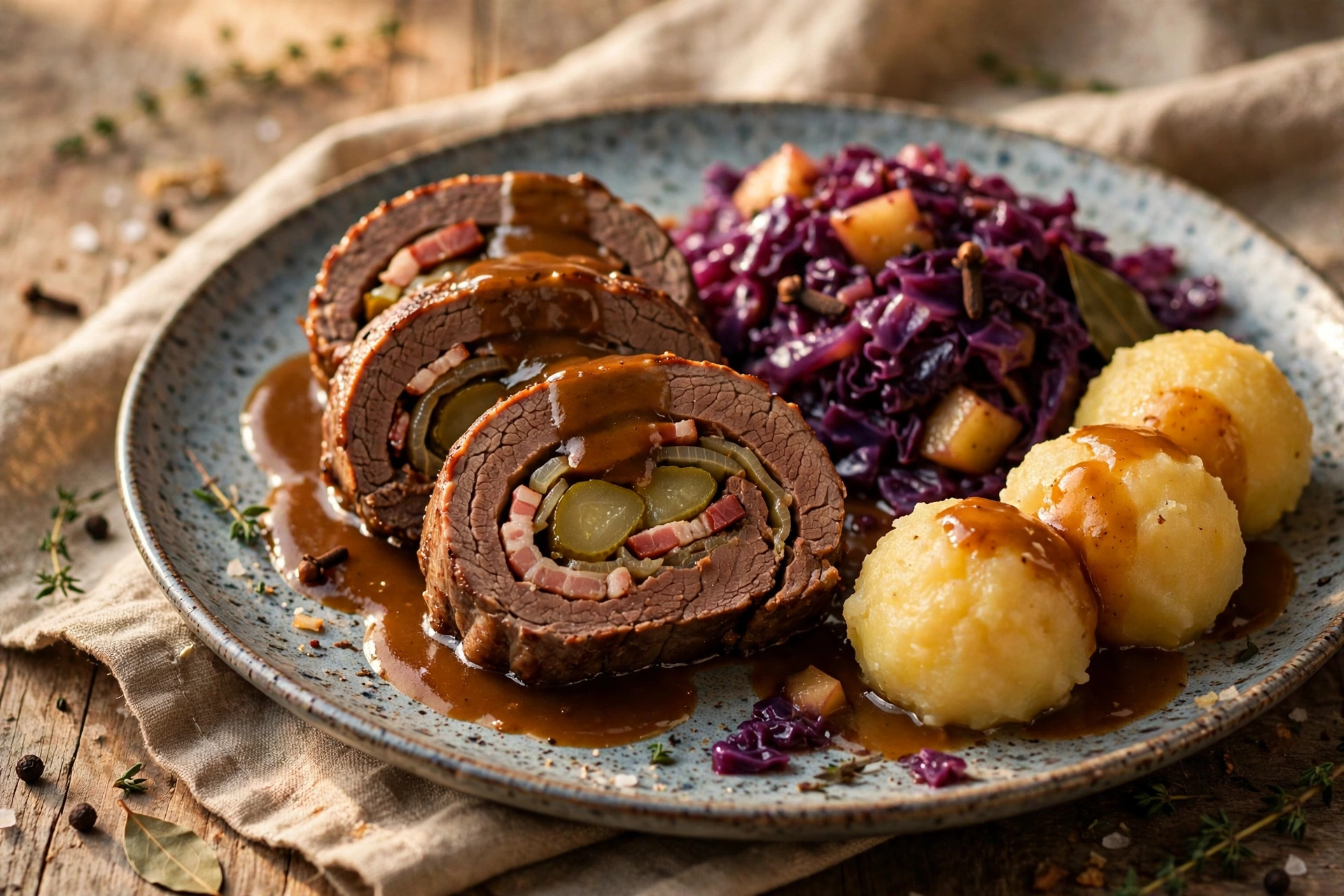 Rinderroulade mit Apfelrotkohl im Schloss Sigrön