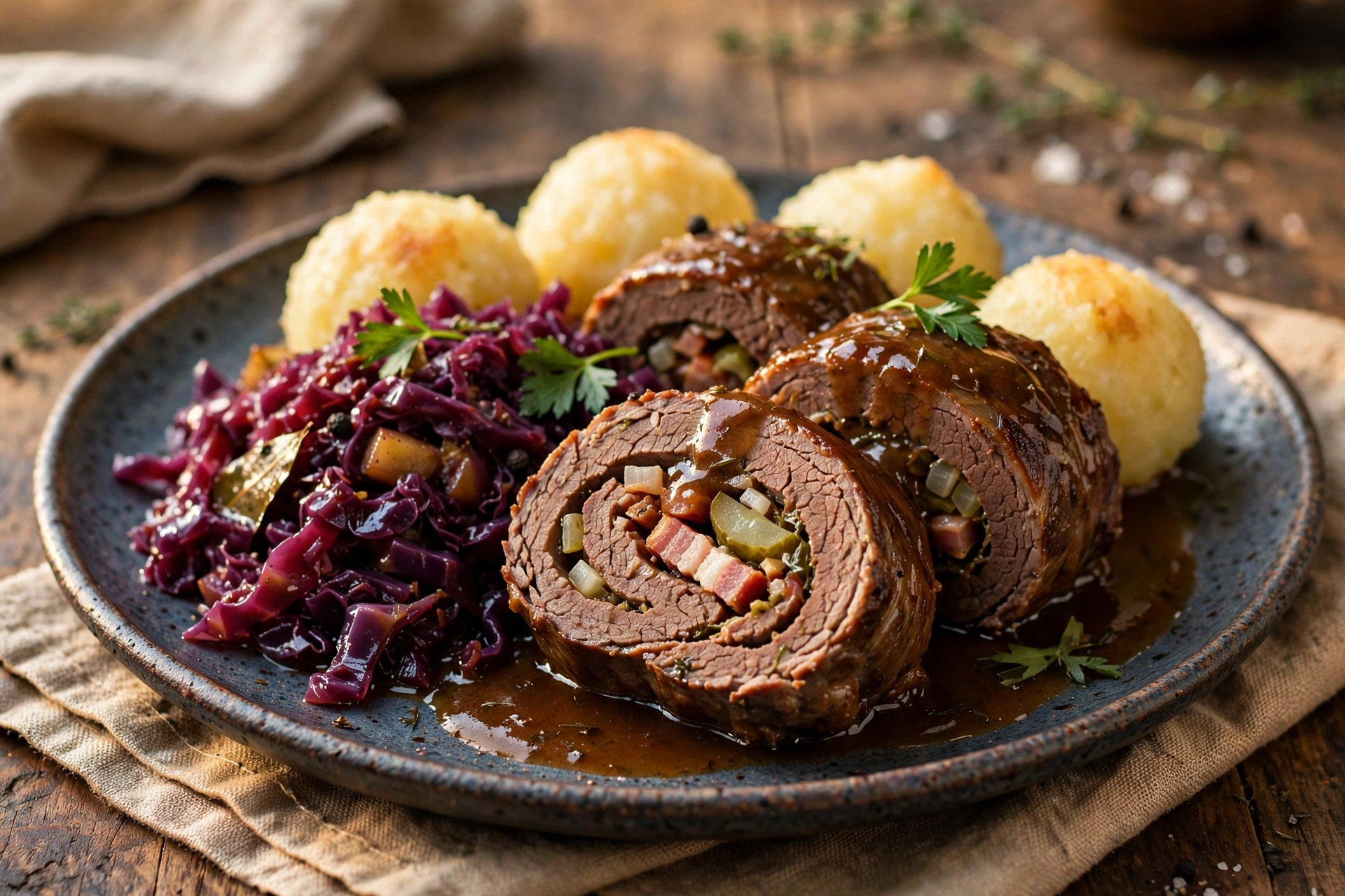 Rinderroulade Forsthaus Todtenrode Rinderroulade mit Rotkohl und Klößen im Forsthaus Todtenrode